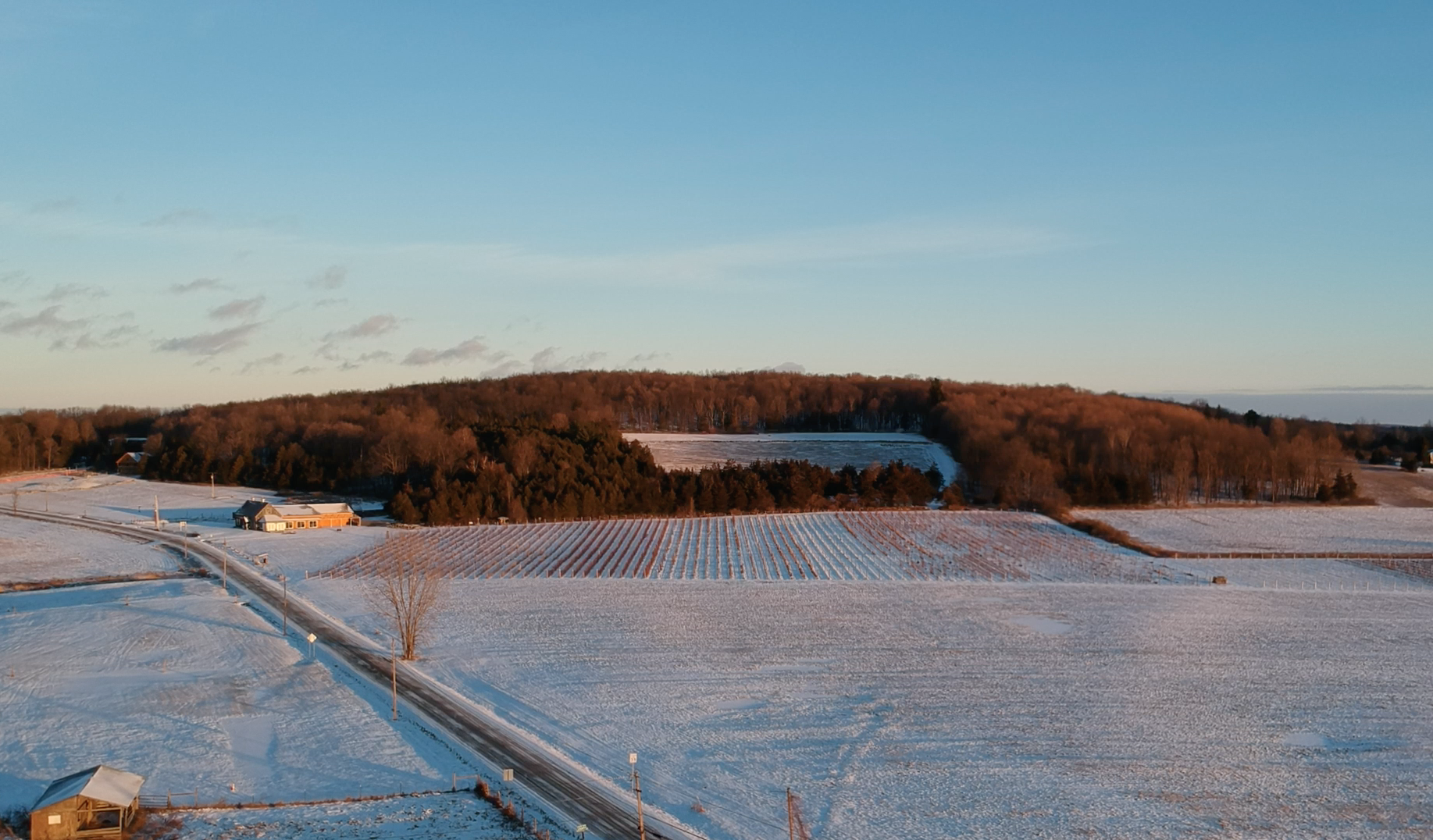 Vermont vineyard drone snow farm