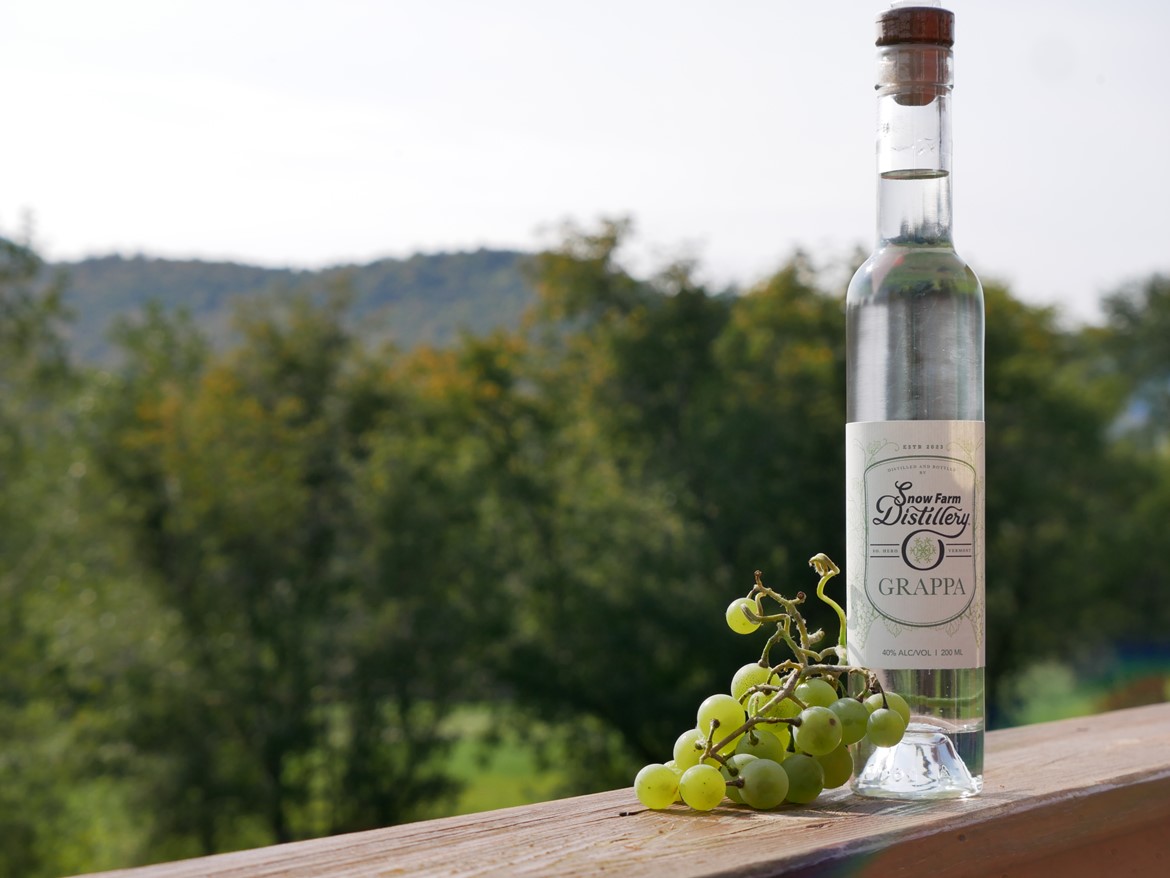 Grappa on a railing with grapes